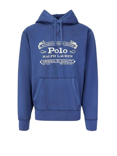 Shop Polo Ralph Lauren Logo Print Hoodie In Blue