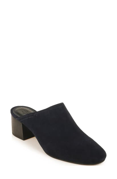navy suede mules