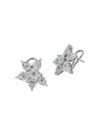 Shop Zydo Mosaic 18k White Gold & Diamond Flower Earrings In Diamond White Gold