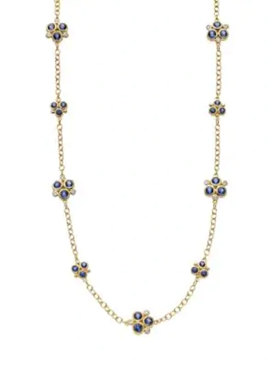 Shop Temple St Clair Women's 18k Yellow Gold, Diamond & Blue Sapphire Trio Necklace