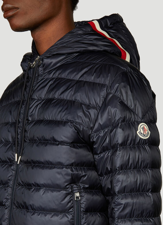 Moncler Hooded Stripe Puffer Jacket In Blue | ModeSens