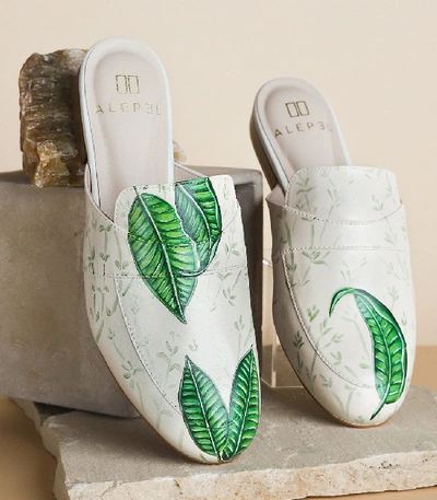 Shop Alepel Bamboo Leaves White Mule In Multi