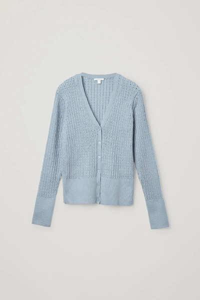 Shop Cos Knitted Silk Mix Cardigan In Turquoise