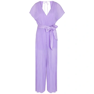 Shop Alice And Olivia Mitsue Lilac Belted Plissé Jumpsuit In Purple