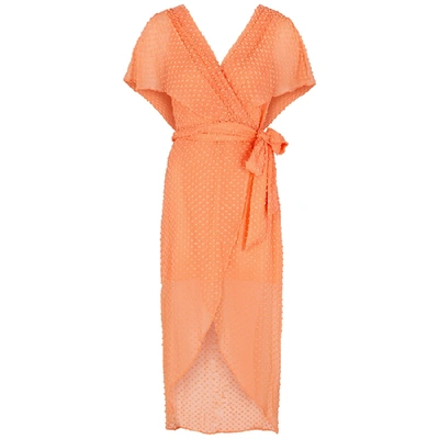 Shop Alice And Olivia Darva Wrap-effect Silk-blend Midi Dress In Orange