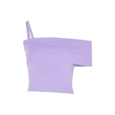 Shop Alice And Olivia Arletta Lilac Asymmetric Stretch-knit Top In Purple