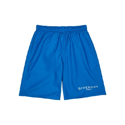 Shop Givenchy Blue Logo-print Swim Shorts