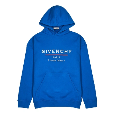 Shop Givenchy Blue Logo Hooded Cotton Sweatshirt