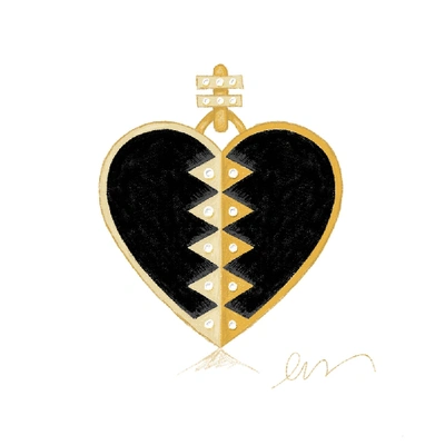 Shop Harwell Godfrey Black Onyx Heart To Benefit Naacp In Yellow Gold/black Onyx/white Diamonds