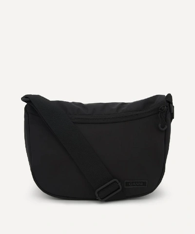 Shop Ganni Recycled Tech Fabric Front Zip Shoulder Bag In Black