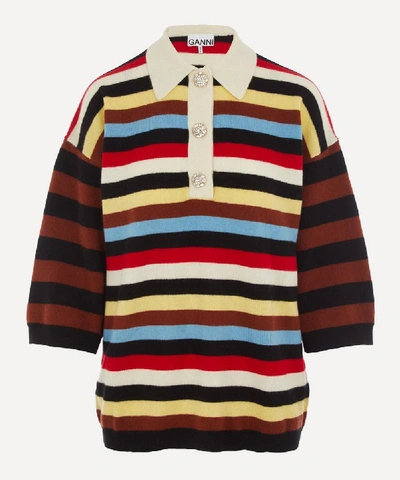 Shop Ganni Striped Cashmere Polo-shirt In Multicolour