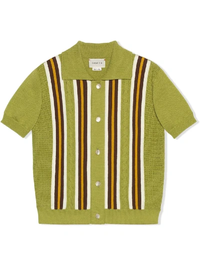 Shop Gucci Striped Knitted Polo Shirt In Green