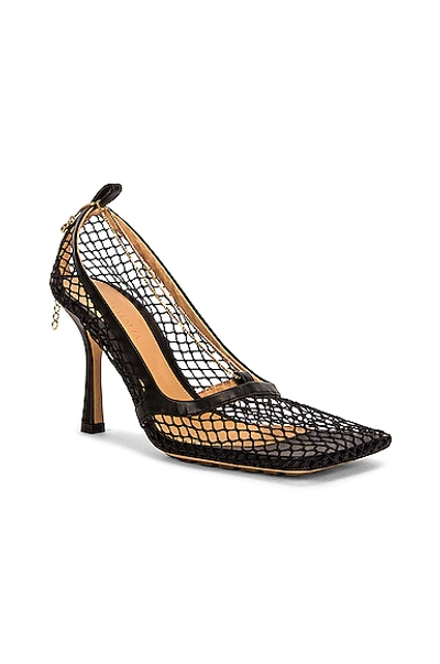 Bottega Veneta Mesh Square-toe Pumps With Chain Detail 90 Mm In Black & Black