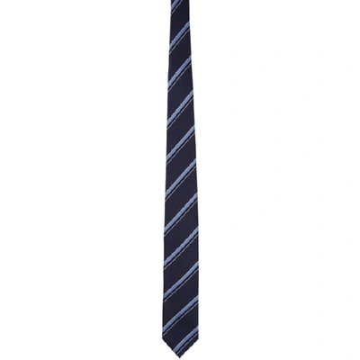 Shop Ermenegildo Zegna Navy Silk Striped Tie In G Blue