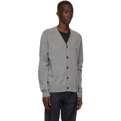 Shop Acne Studios Grey V-neck Patch Cardigan In Greymelange