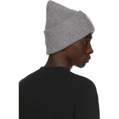 Shop Acne Studios Grey Rib Knit Patch Beanie In Grey Melang