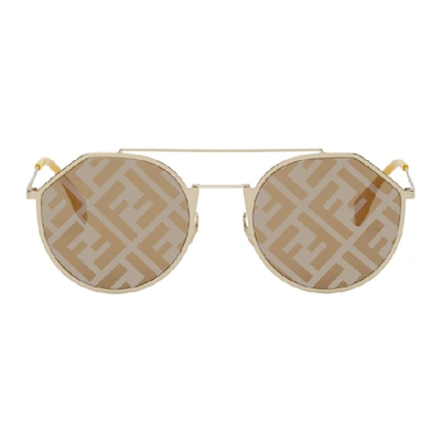 Shop Fendi Gold Forever  Eyeline Sunglasses In 0dyg Gold
