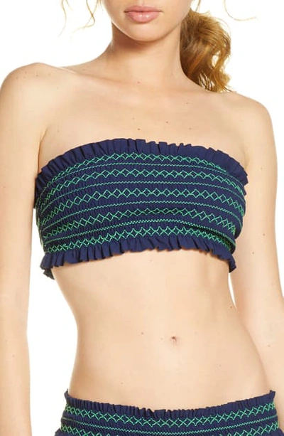 Shop Tory Burch Costa Smocked Bandeau Bikini Top In Ashberry/ Ashberry