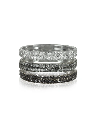 Shop Bernard Delettrez Designer Rings Triple Band 18k White Gold Ring W/white, Grey And Black Diamonds In Blanc