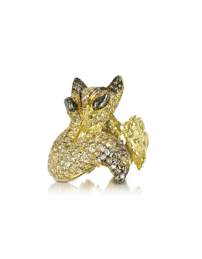 Shop Bernard Delettrez Designer Rings Gold And Cognac Diamonds Fox Ring In Marron