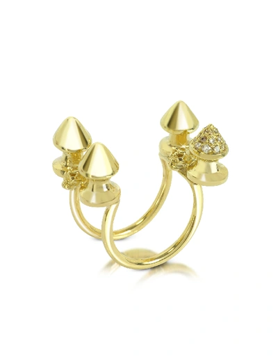 Shop Bernard Delettrez Designer Rings Four Studs Gold And Cognac Diamonds Ring In Marron