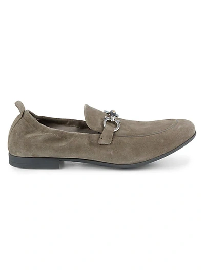 Shop Ferragamo Celso Gancini Suede Loafers In Taupe