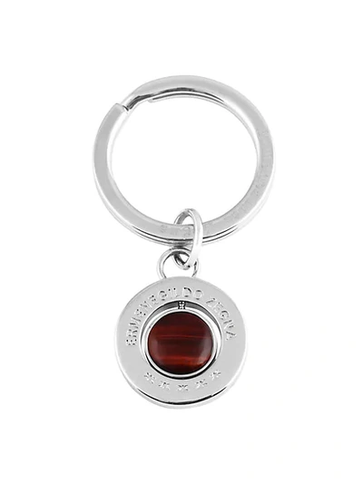 Shop Zegna Rhodium-plated & Tiger's Eye Round Keychain