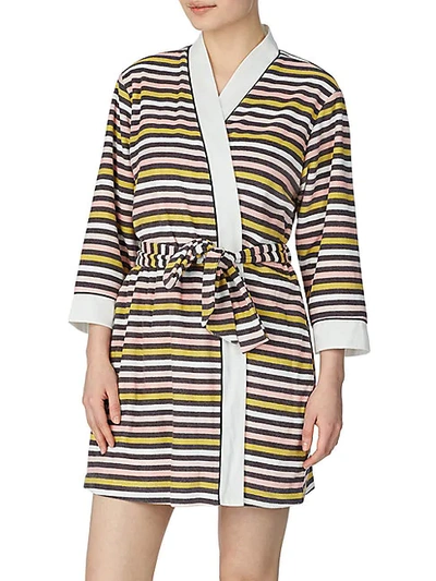 Shop Kate Spade Striped Short Terry Robe In Black Multi