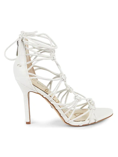 Shop Sam Edelman Adella Croc-embossed Leather Caged Sandals In White