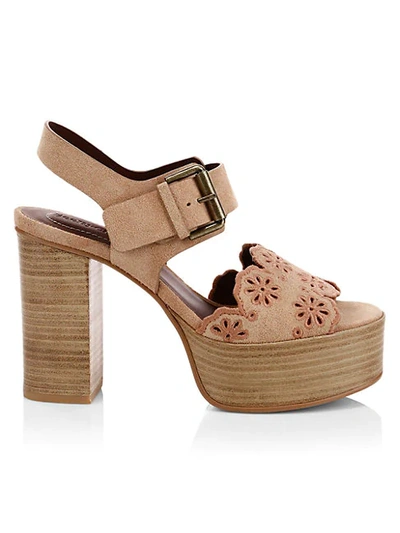 Shop See By Chloé Krysty Floral Laser-cut Suede Platform Sandals In Pink Multi