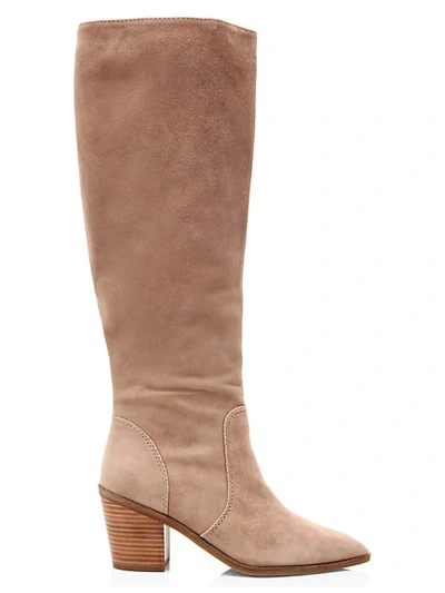 Shop Cole Haan Willa Knee-high Suede Boots In Stone Taupe