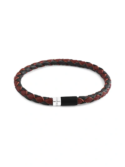 Shop Zegna Sterling Silver & Bi-color Braided Leather Bracelet