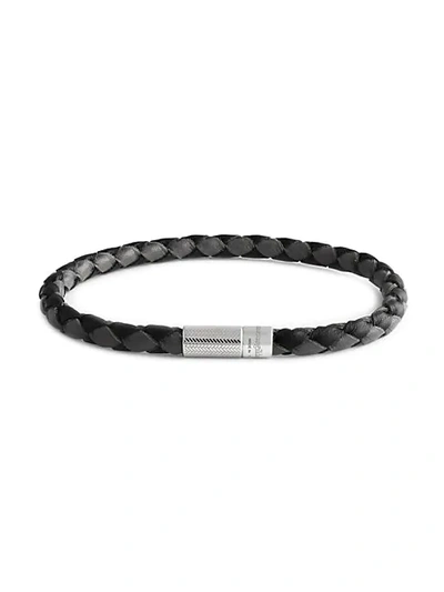 Shop Zegna Sterling Silver & Bi-color Leather Braided Bracelet