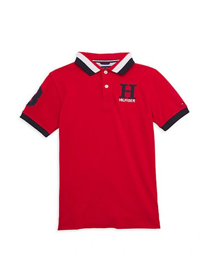 Shop Tommy Hilfiger Boy's Embroidered Polo T-shirt In White
