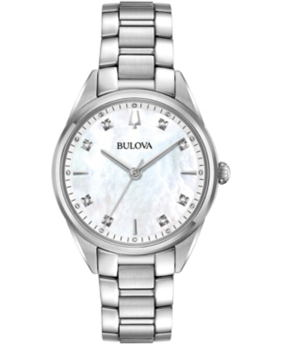Shop Bulova Women's Sutton Diamond-accent Stainless Steel Bracelet Watch 32.5mm In Silver
