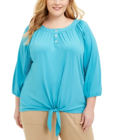 Shop Adrienne Vittadini Plus Size Dot-print Top In Oasis