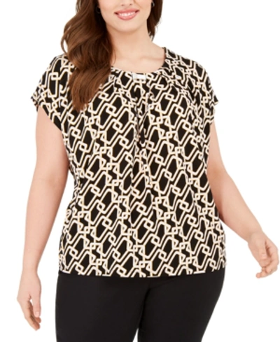 Shop Adrienne Vittadini Plus Size Cap-sleeve Top In Interlock Chain Print
