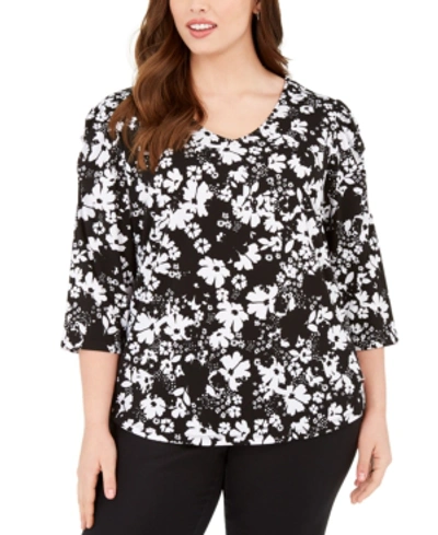 Shop Adrienne Vittadini Plus Size 3/4-sleeve Top In Black