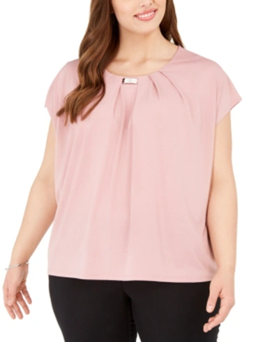 Shop Adrienne Vittadini Plus Size Knit Crepe Layering Top In Champagne