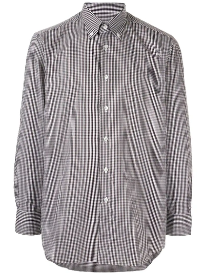 Brioni Check Button-down Shirt In White