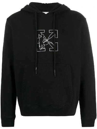 Shop Off-white Black And White Workers Logo Hoodie