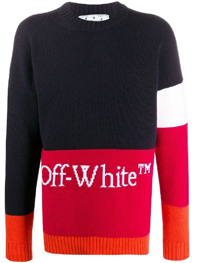 Shop Off-white Wool Logo Colorblock Sweater Blue Red