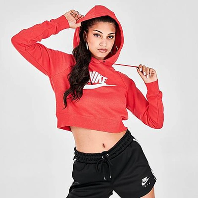 Shop Nike Women's Sportswear Essential Cropped Hoodie In Chile Red/white