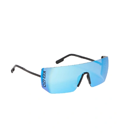 Shop Kenzo Sporty Shield Sunglasses In Blue