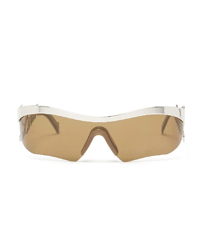 Shop Loewe Logo-arm Rectangular Metal Sunglasses In Brown