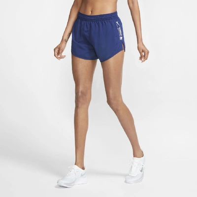 Shop Nike Tempo Luxe Blue Ribbon Sports Women's 3" Running Shorts (blue Void) In Blue Void,blue Void,white