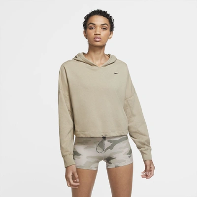 Shop Nike Dri-fit Icon Clash Women's Cropped Training Hoodie In Khaki