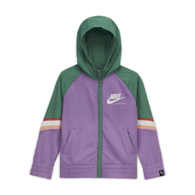 Shop Nike Sportswear Heritage Big Kids' Full-zip Hoodie In Violet Star,healing Jade,healing Jade,white