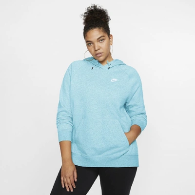 Shop Nike Sportswear Essential Women's Fleece Pullover Hoodie (plus Size) In Blue