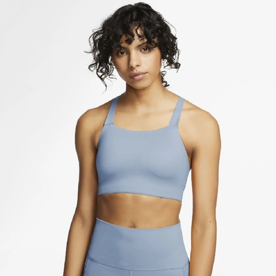 Shop Nike Swoosh Luxe Women's Medium-support Padded Longline Sports Bra In Light Armory Blue,psychic Blue